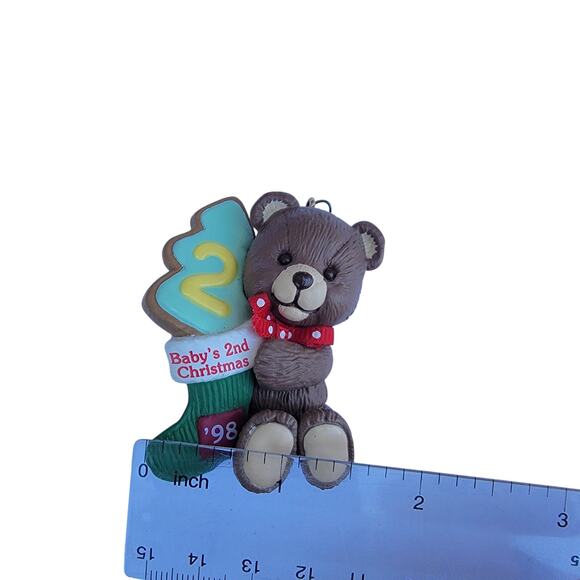 Vintage 1998 Baby's 2nd Christmas Ornament Teddy Bear & Stocking - Picture 3 of 10
